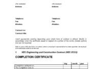 Professional Jct Practical Completion Certificate Template