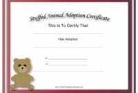 Professional Stuffed Animal Adoption Certificate Template Free