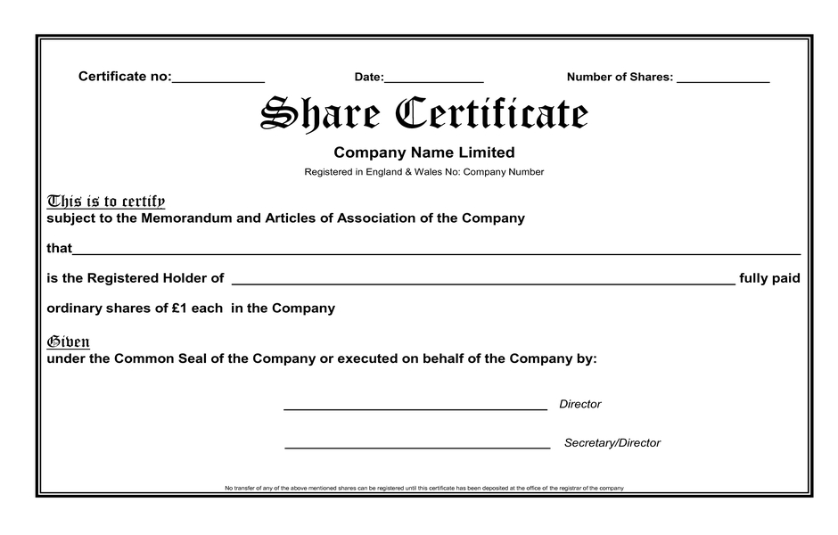 Professional Template For Share Certificate