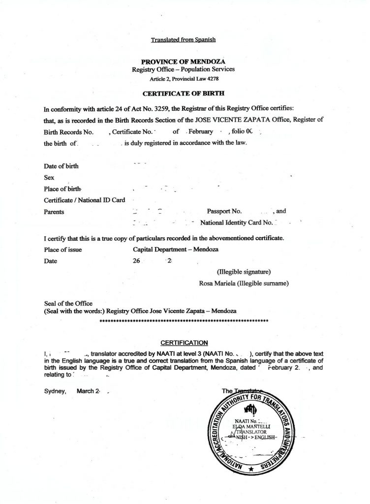 Simple Birth Certificate Translation Template English To Spanish