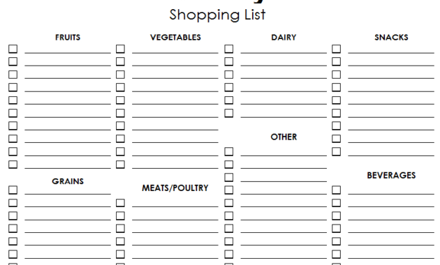 Simple Blank Grocery Shopping List Template