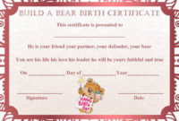 Simple Build A Bear Birth Certificate Template