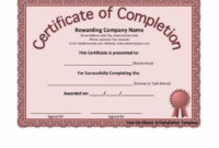 Simple Certificate Of Completion Free Template Word