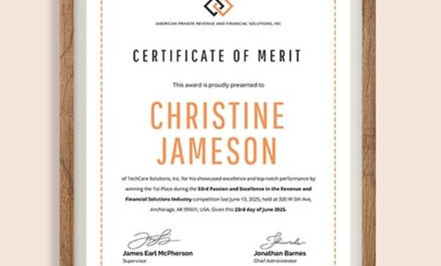 Simple Certificate Of Merit Templates Editable