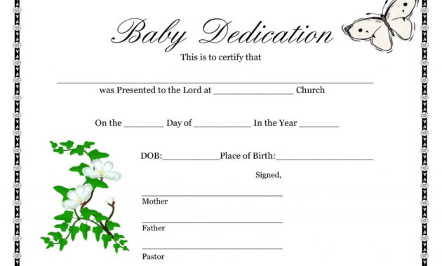 Simple Free Fillable Baby Dedication Certificate Download