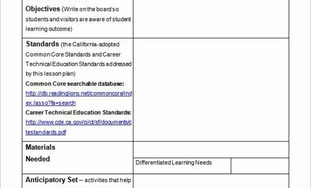 Simple Madeline Hunter Lesson Plan Blank Template