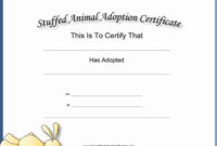 Simple Stuffed Animal Adoption Certificate Template Free