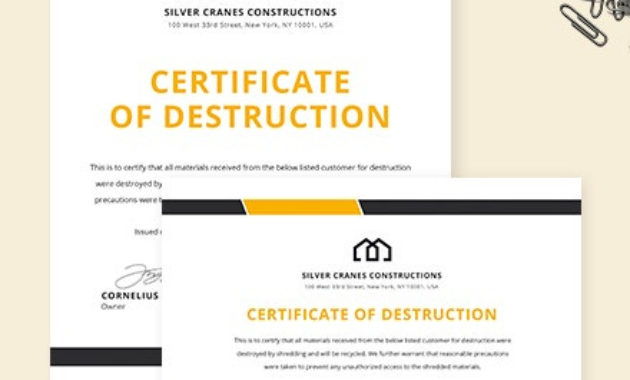 Stunning Certificate Of Destruction Template