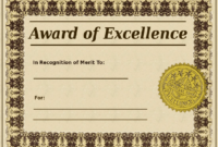 Stunning Certificate Of Excellence Template Free Download