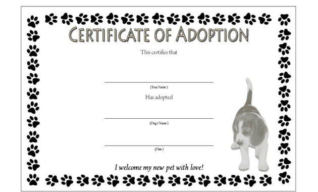 Top Dog Adoption Certificate Editable Templates
