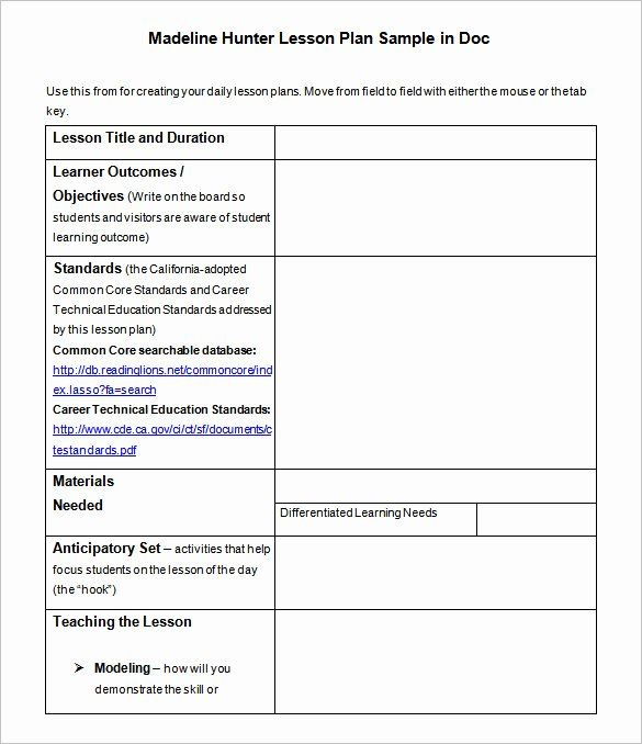 Top Madeline Hunter Lesson Plan Template Blank