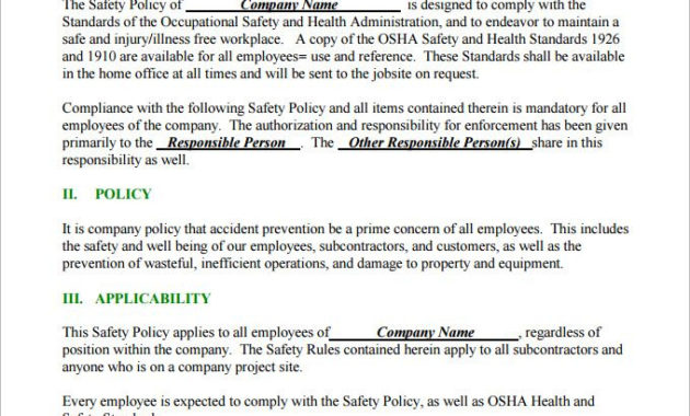 Awesome Construction Safety Policy Template