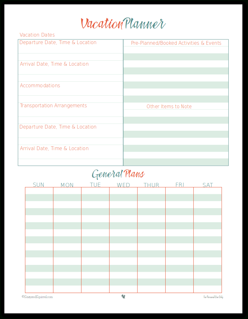 Awesome Daily Vacation Itinerary Template