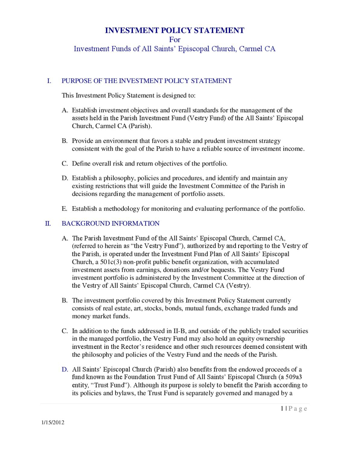 Awesome Personal Investment Policy Statement Template