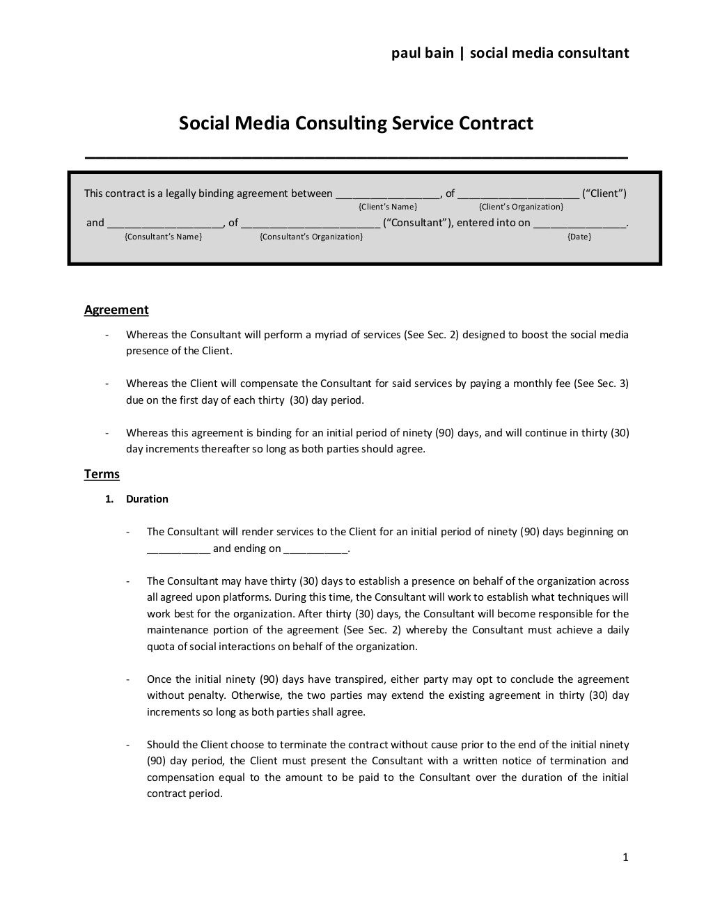 Awesome Social Media Management Contract Template