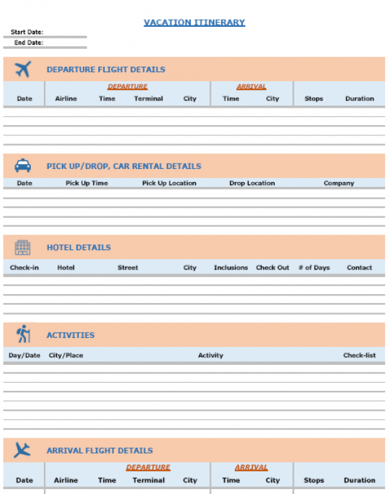 Fantastic Day By Day Travel Itinerary Template
