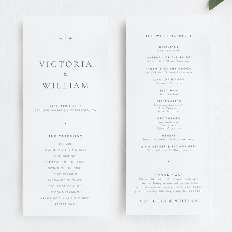 Fantastic Wedding Ceremony Itinerary Template