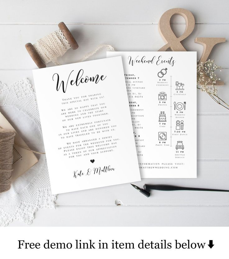 Fantastic Wedding Welcome Itinerary Template