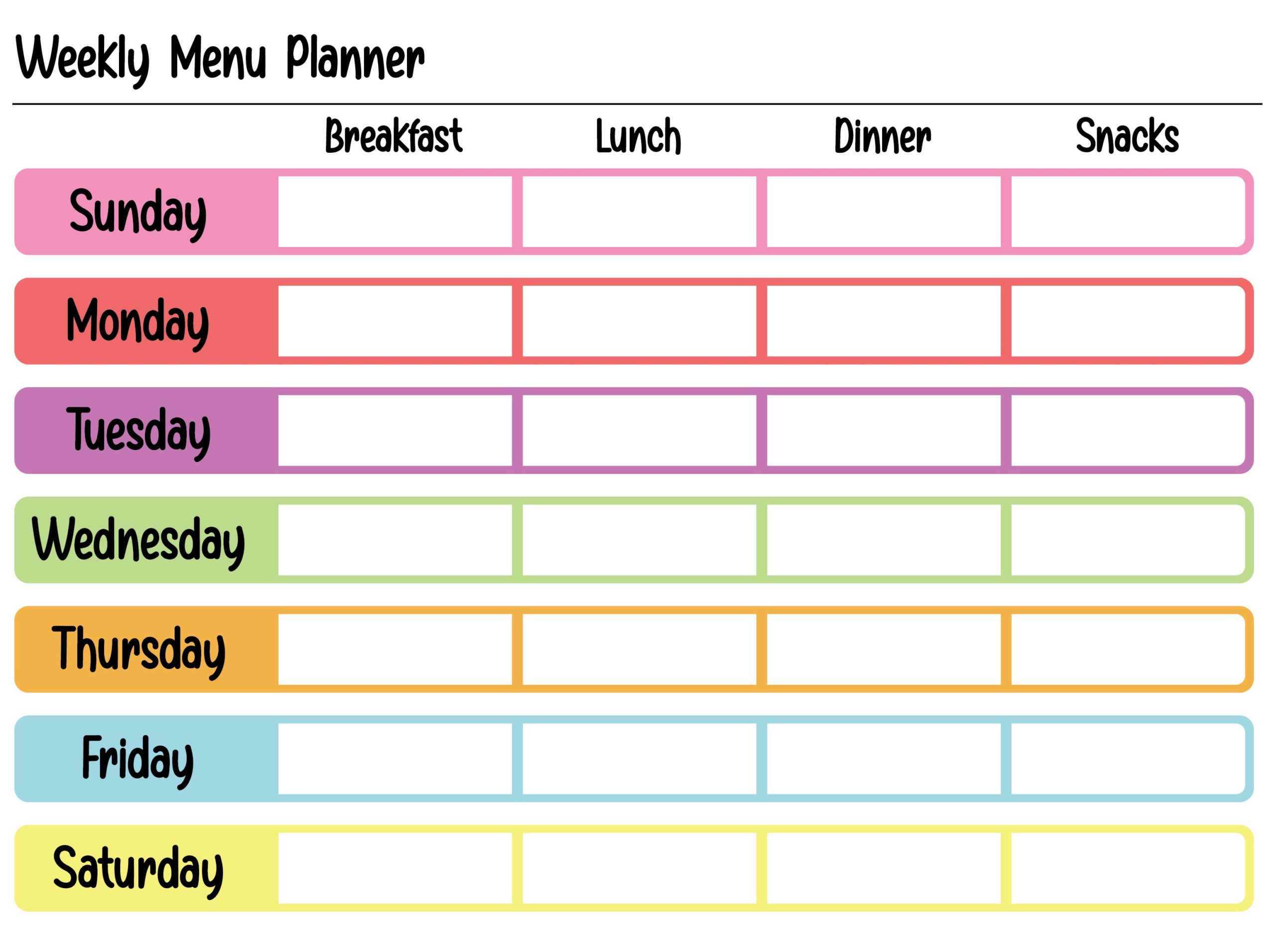 Fascinating Menu Planner With Grocery List Template