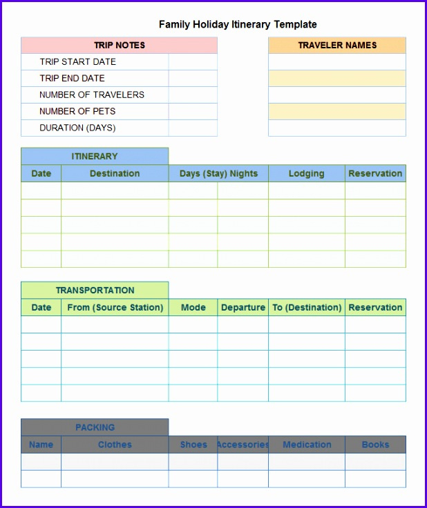 Free Group Travel Itinerary Template