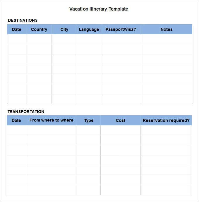 Free Professional Travel Itinerary Template