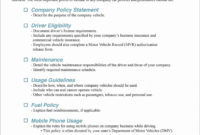 Free Use Of Company Vehicle Policy Template