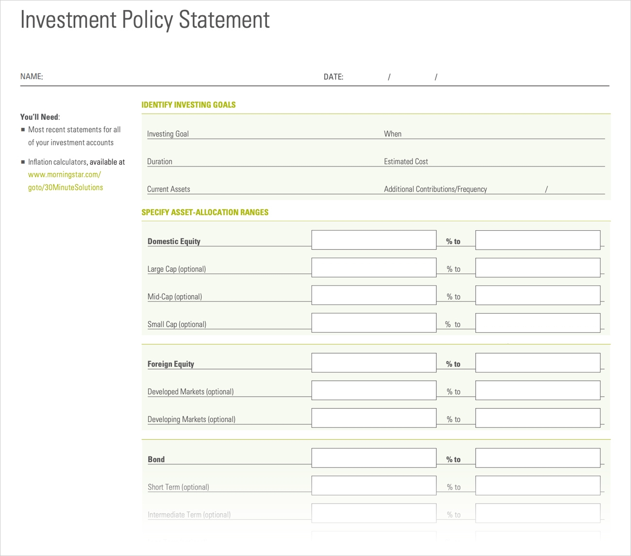 Fresh Investment Policy Statement Template For Individuals