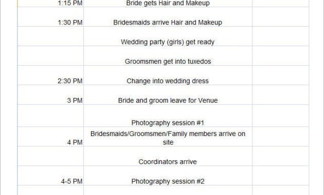 Fresh Wedding Reception Itinerary Template