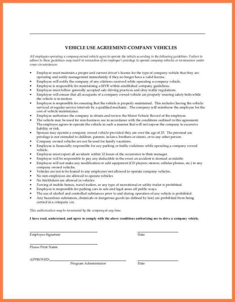 New Company Vehicle Policy Template