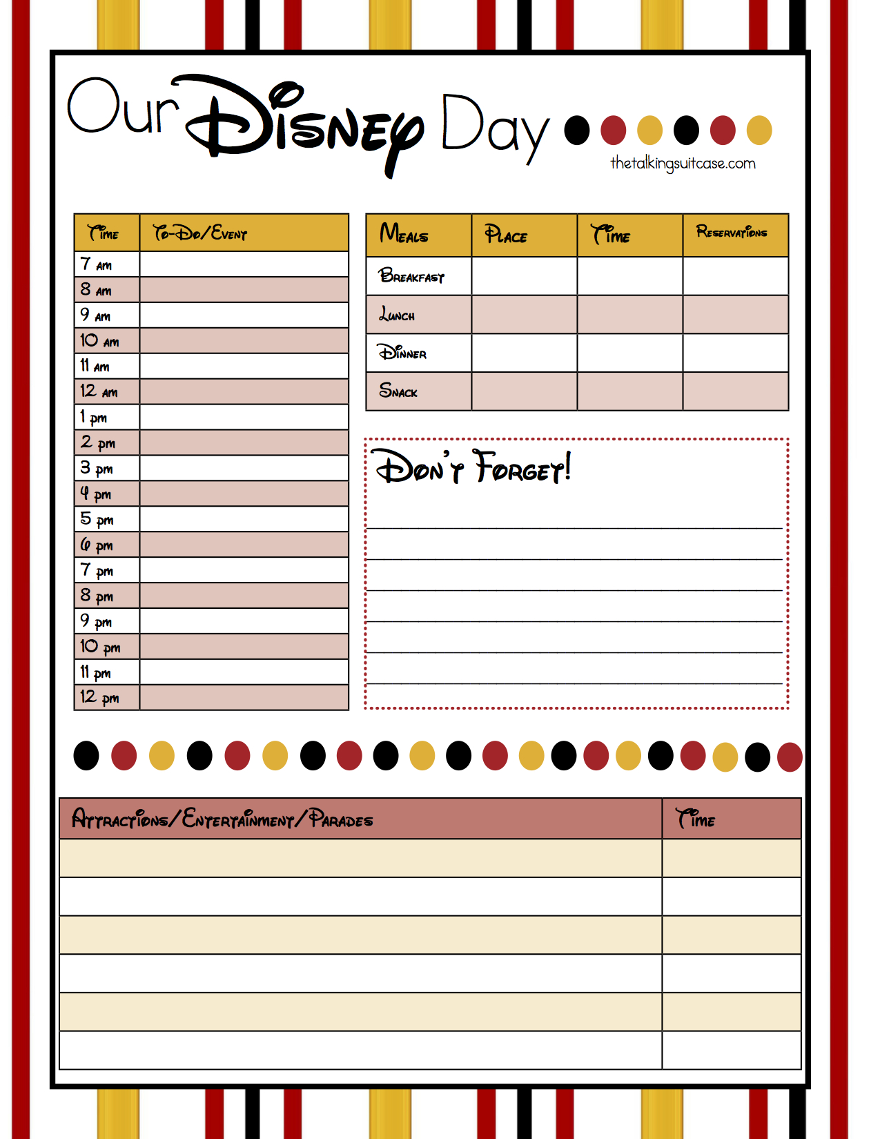 New Daily Vacation Itinerary Template