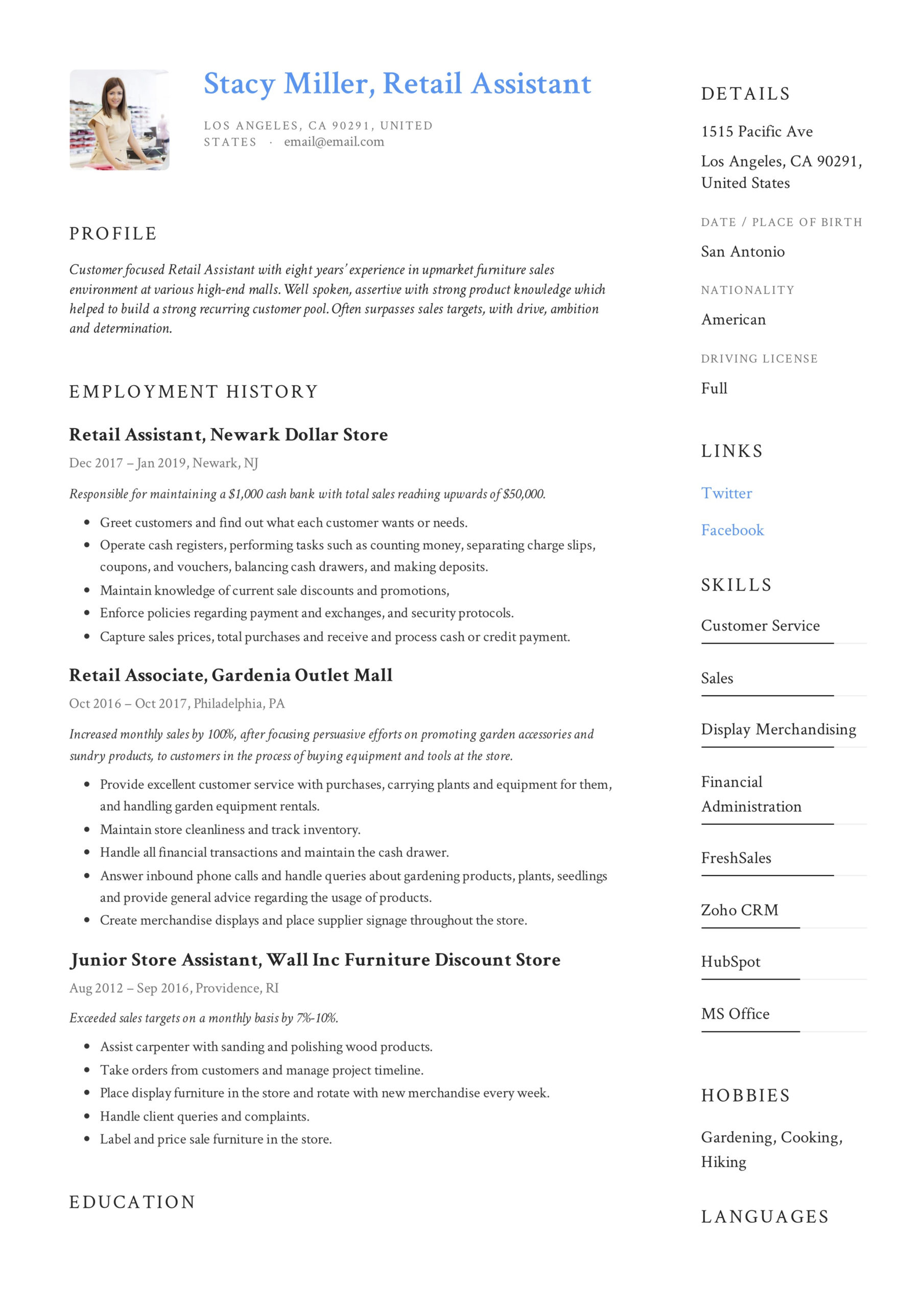 New Retail Management Resume Template