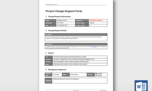 Professional Change Management Request Form Template