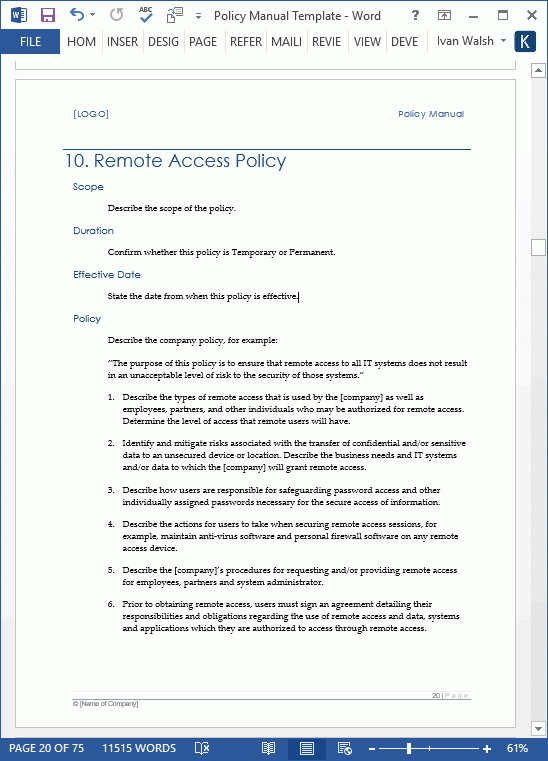 Professional Computer Use Policy Template