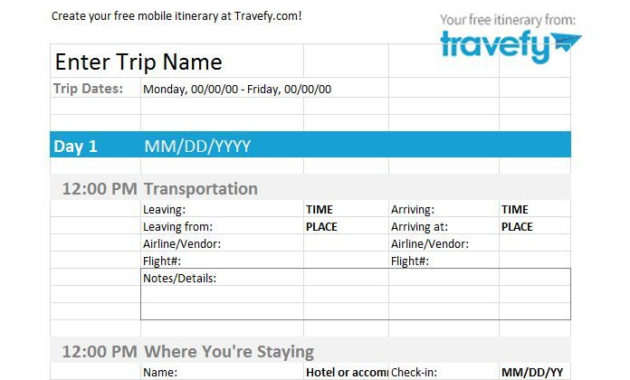 Professional Day By Day Travel Itinerary Template