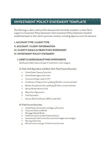 Professional Investment Policy Statement Template For Individuals