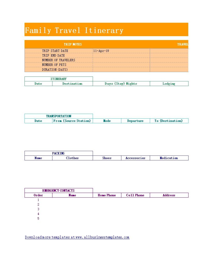 Simple Day By Day Travel Itinerary Template