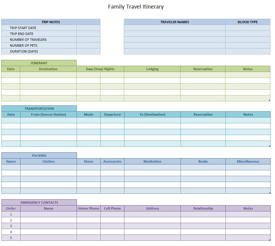 Simple Group Travel Itinerary Template