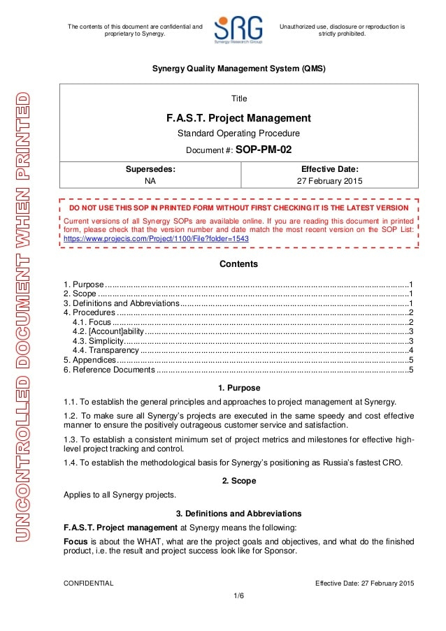 Simple Project Management Procedure Template