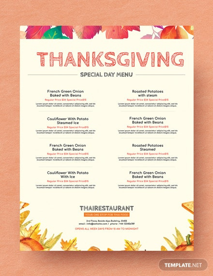 Simple Thanksgiving Menu Template Printable
