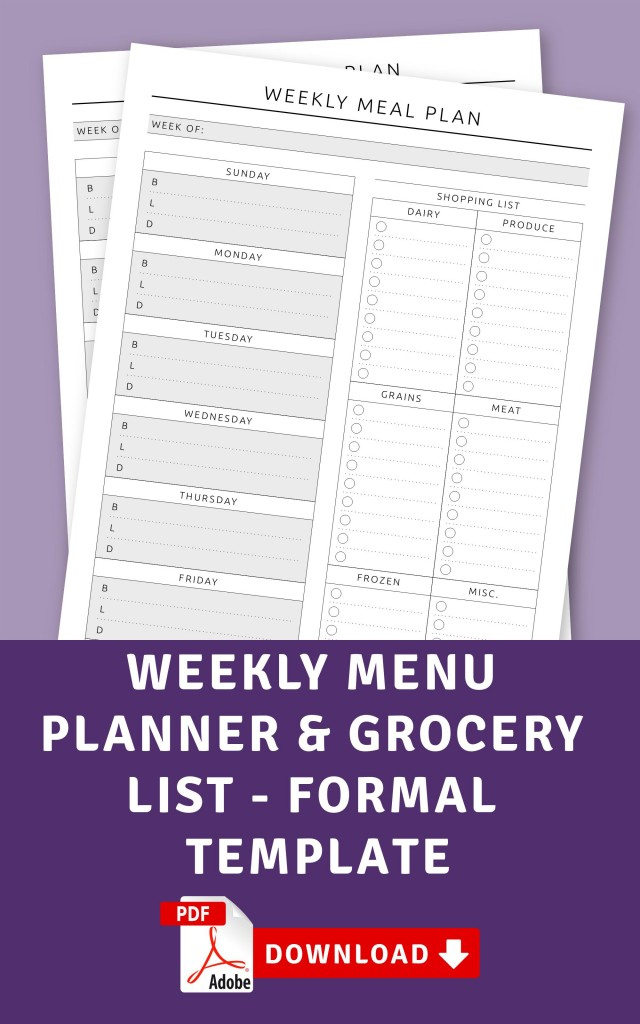 Stunning Menu Planner With Grocery List Template